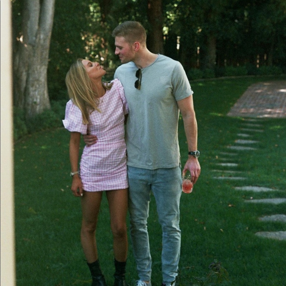 ASOS pink gingham mini dress